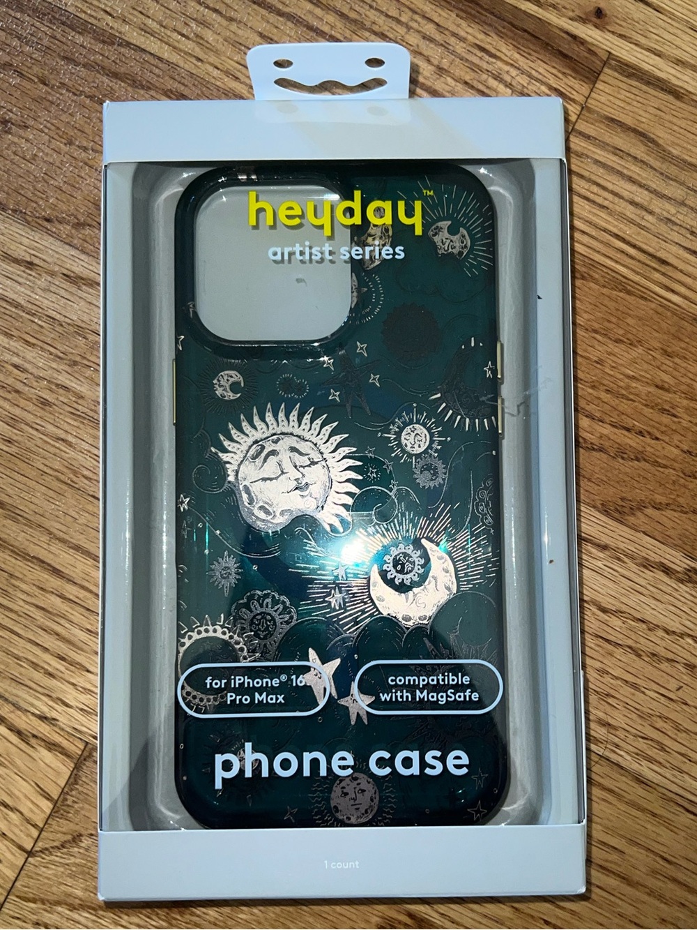 heyday Artist Series iPhone 16 Pro Max Case - Teal with Gold Celestial Design